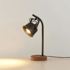Lámpara de mesa Rubinjo de Lindby, 37 cm, negra, madera, metal, GU10