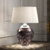 Lámpara de mesa Samara, Ø 45,7 cm, rosa, tela, cristal, 2 luces