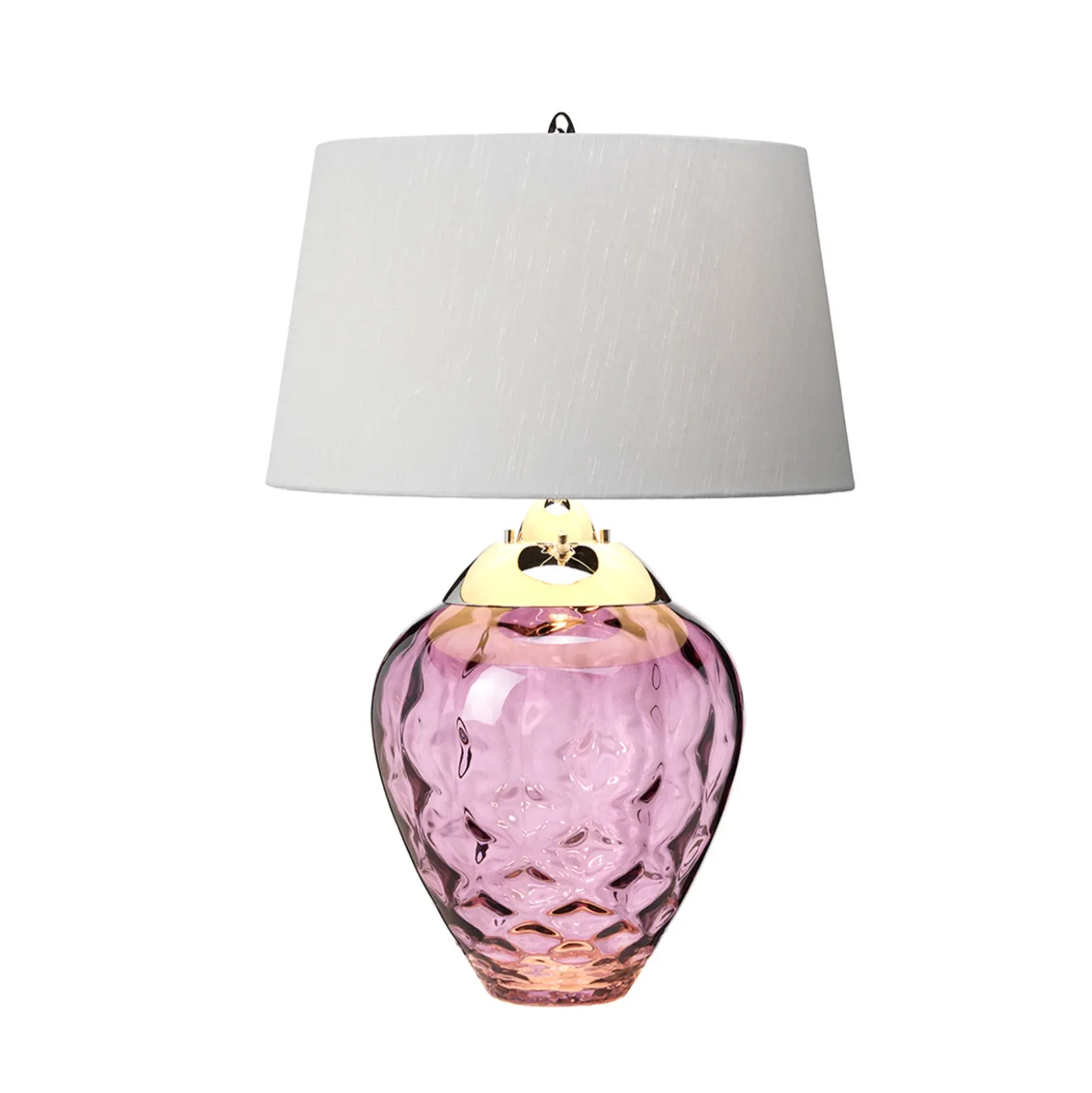 Lámpara de mesa Samara, Ø 45,7 cm, rosa, tela, cristal, 2 luces