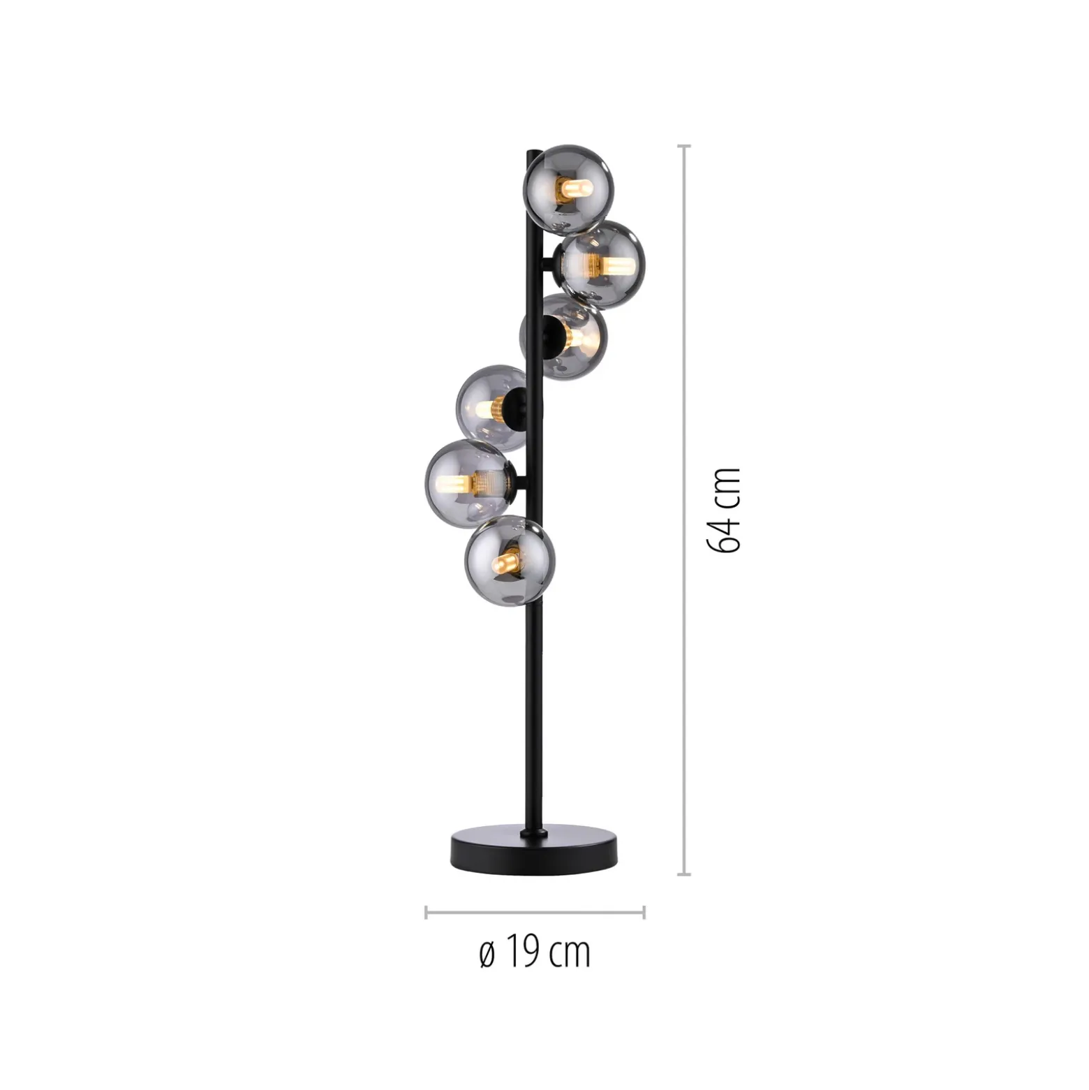 Lámpara de mesa SCHÖNER WOHNEN Dubai, cristal ahumado, 6 luces, G9