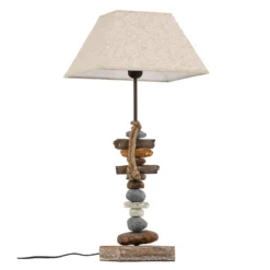 Lámpara de mesa Seregon con decoración de piedra, altura 63 cm