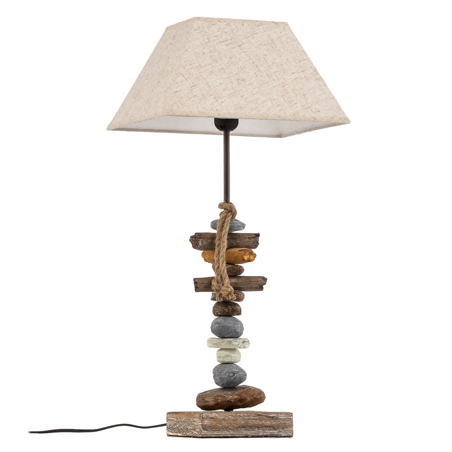 Lámpara de mesa Seregon con decoración de piedra, altura 63 cm