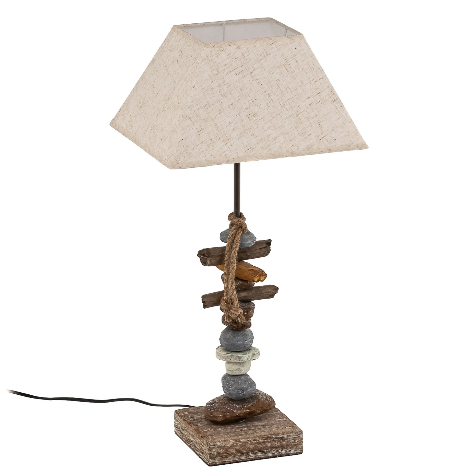 Lámpara de mesa Seregon con decoración de piedra, altura 63 cm