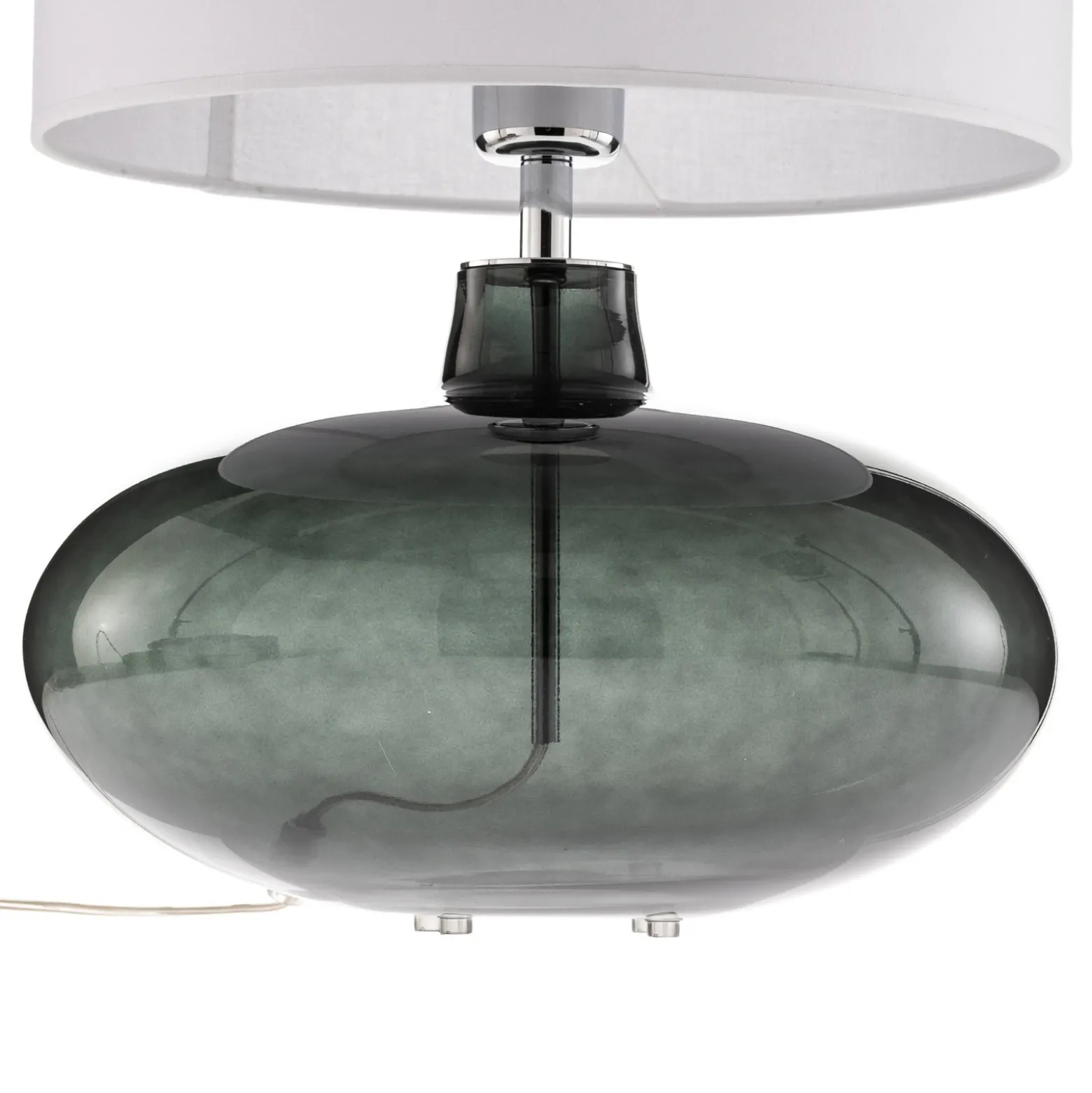 Lámpara de mesa Skien, pantalla blanca, base de cristal gris humo