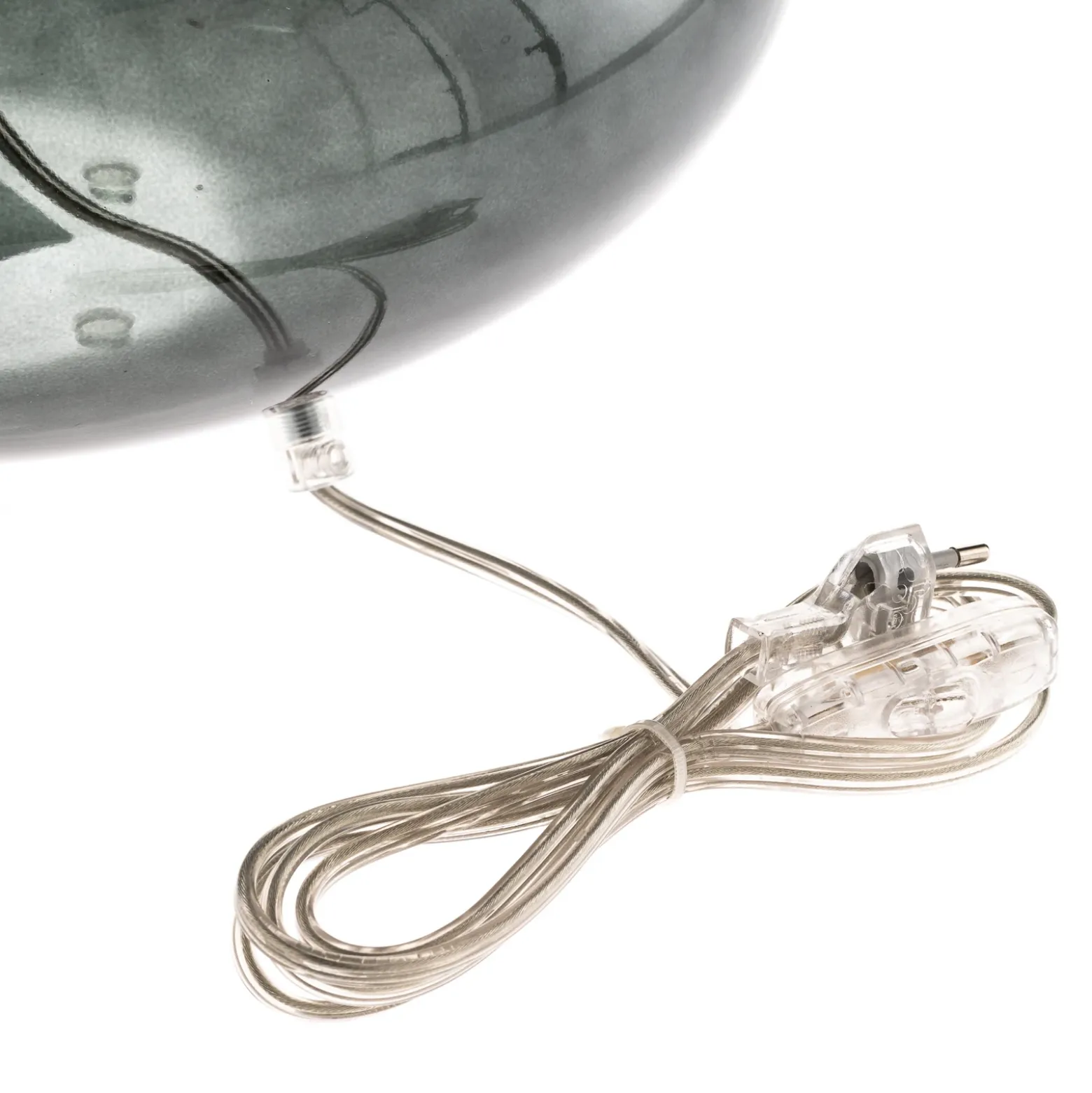 Lámpara de mesa Skien, pantalla blanca, base de cristal gris humo