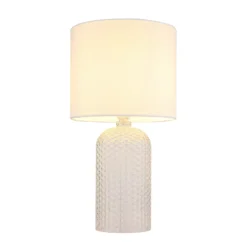 Lámpara de mesa Sofia, blanca, altura 50 cm, tela/cristal