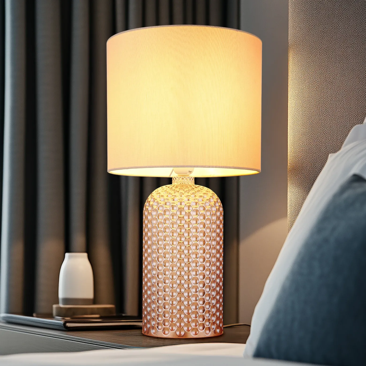 Lámpara de mesa Sofia, color crema, altura 50 cm, tela/cristal