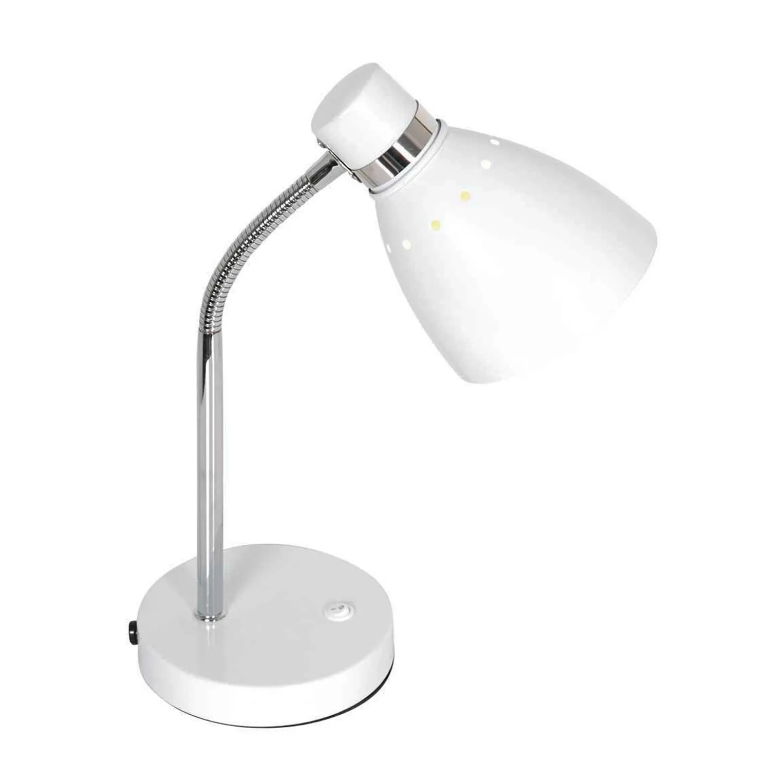 Lámpara de mesa Spring, blanca, metal, brazo flexible, con interruptor