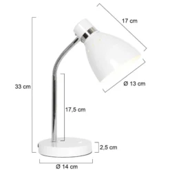 Lámpara de mesa Spring, blanca, metal, brazo flexible, con interruptor