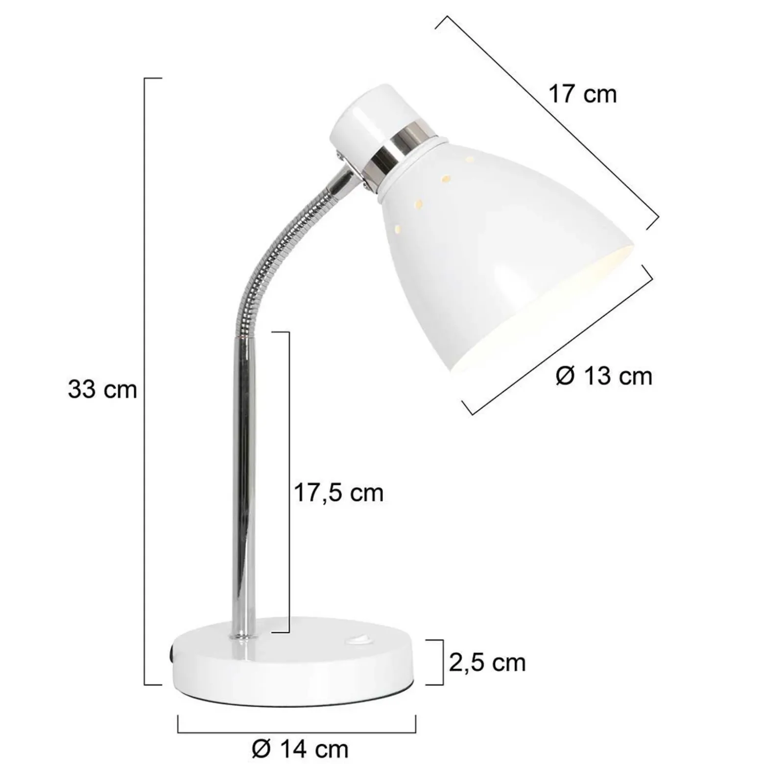 Lámpara de mesa Spring, blanca, metal, brazo flexible, con interruptor
