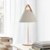 Lámpara de mesa Strap de metal con cinta de cuero, blanca