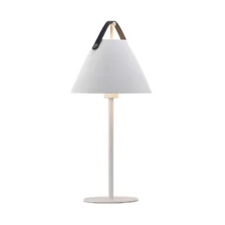 Lámpara de mesa Strap de metal con cinta de cuero, blanca