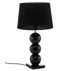 Lámpara de mesa textil Fulda, decoración de cristal, negro
