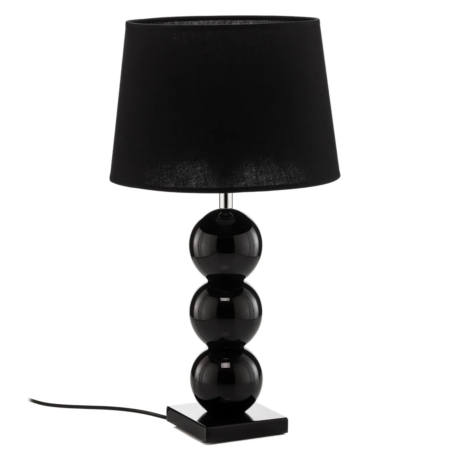 Lámpara de mesa textil Fulda, decoración de cristal, negro