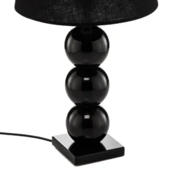 Lámpara de mesa textil Fulda, decoración de cristal, negro