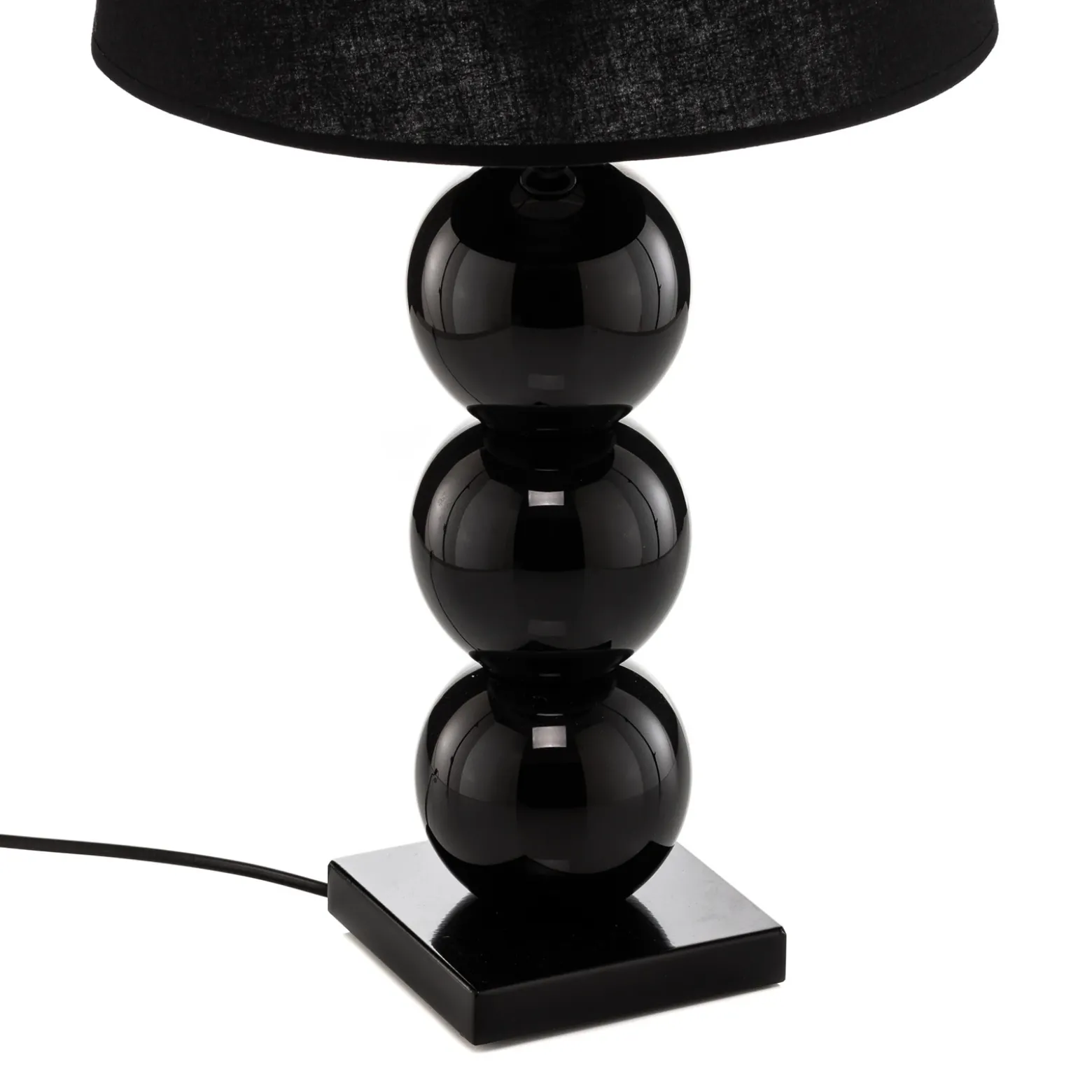 Lámpara de mesa textil Fulda, decoración de cristal, negro