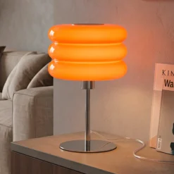 Lámpara de mesa Tortora, naranja, cristal, metal, altura 30 cm, E14