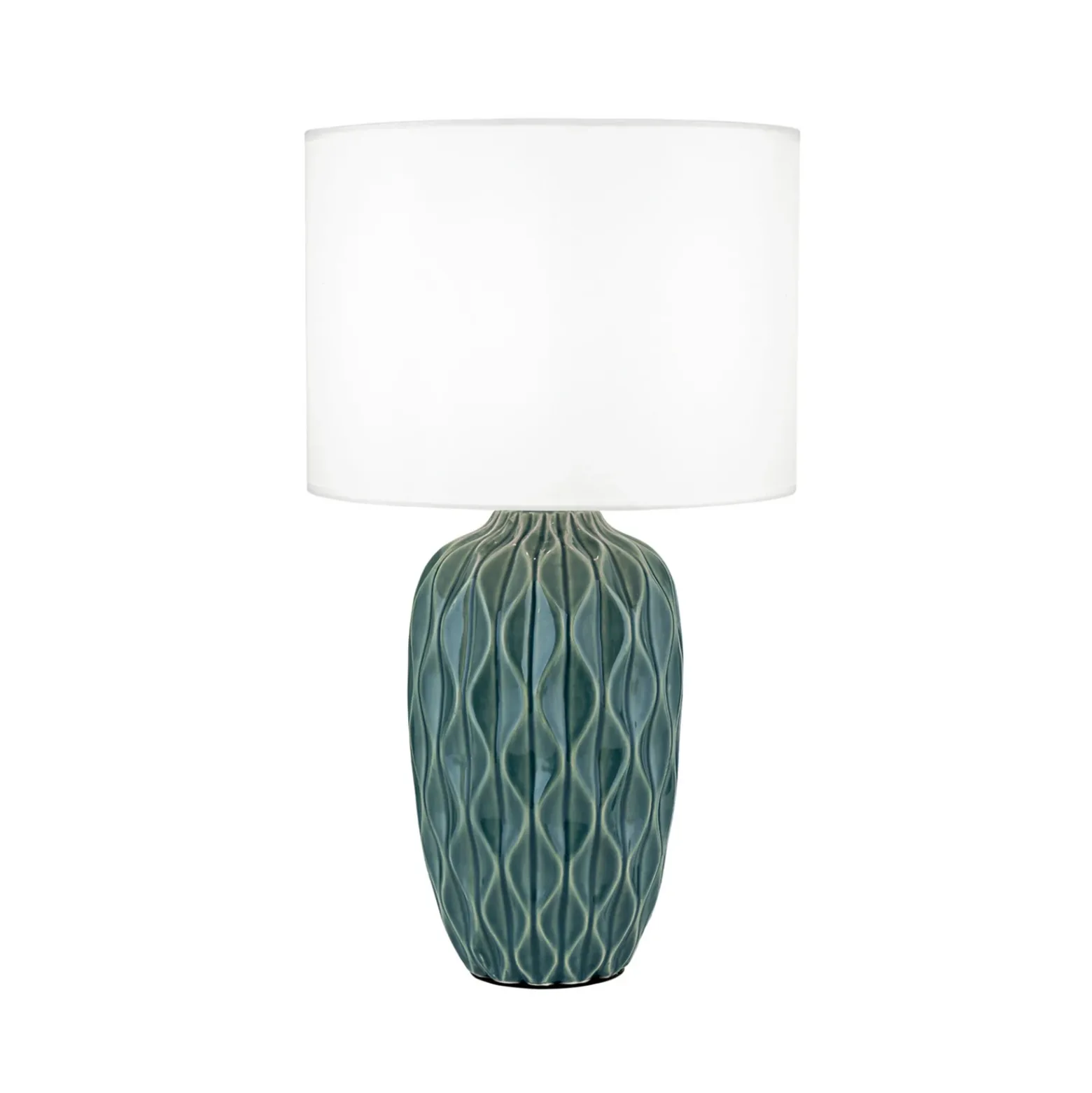 Lámpara de mesa Tortuga, verde/blanco, altura 49,5 cm, cerámica/lino