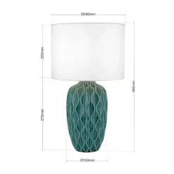 Lámpara de mesa Tortuga, verde/blanco, altura 49,5 cm, cerámica/lino