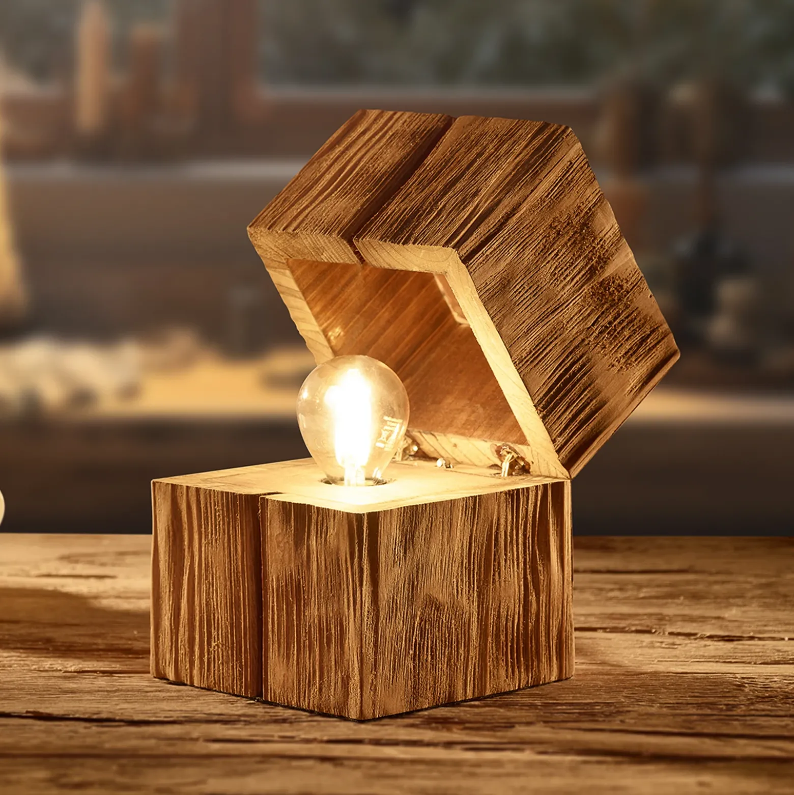 Lámpara de mesa Treasure, acabado natural, madera, abatible