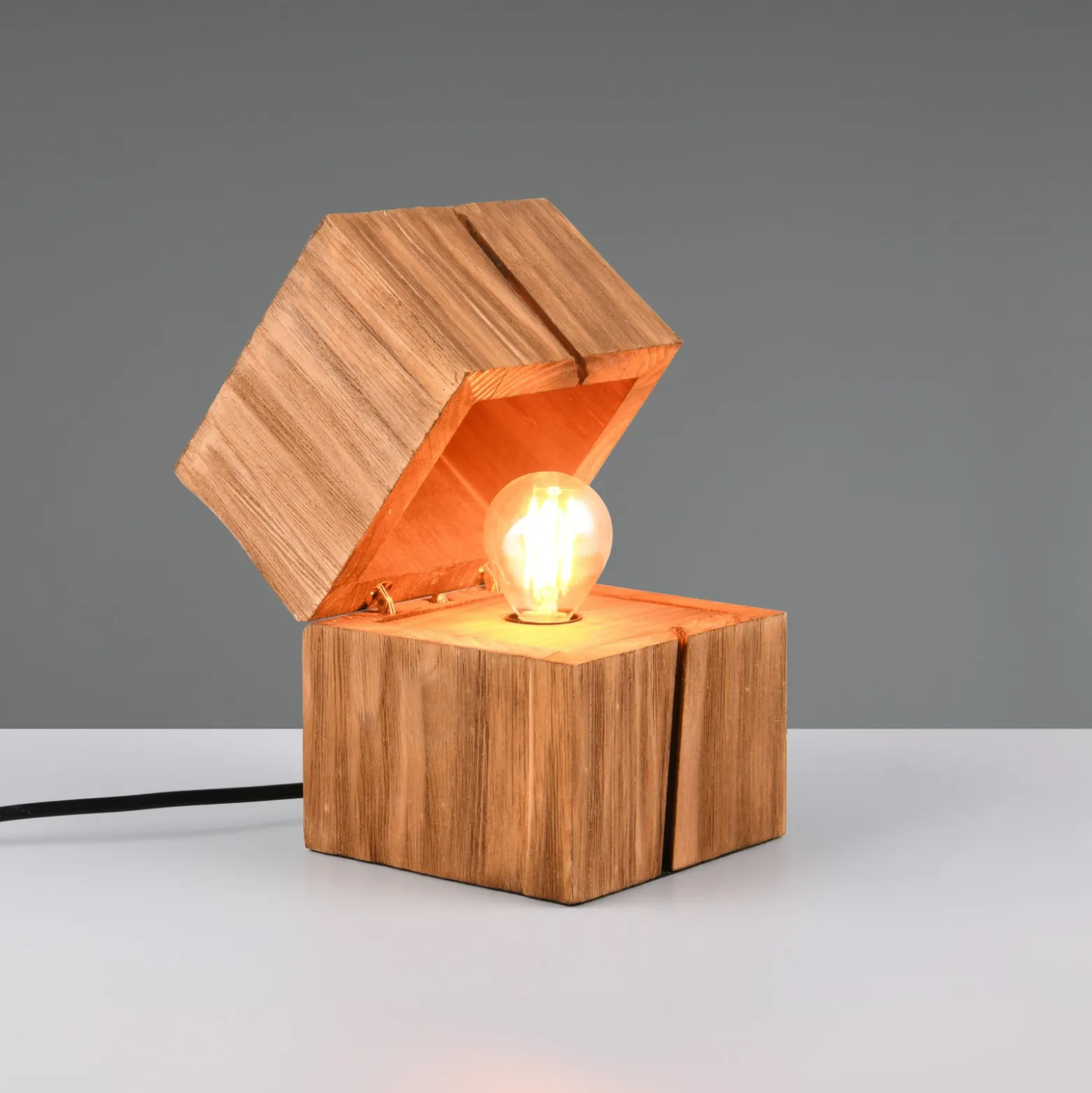 Lámpara de mesa Treasure, acabado natural, madera, abatible