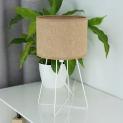 Lámpara de mesa Trixi con estructura de alambre blanco/beige, tela, E14