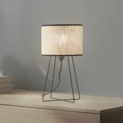Lámpara de mesa Trixi con estructura de alambre marrón/negro, tela