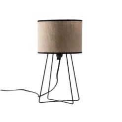 Lámpara de mesa Trixi con estructura de alambre marrón/negro, tela