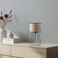 Lámpara de mesa Trixi con estructura de alambre marrón/negro, tela