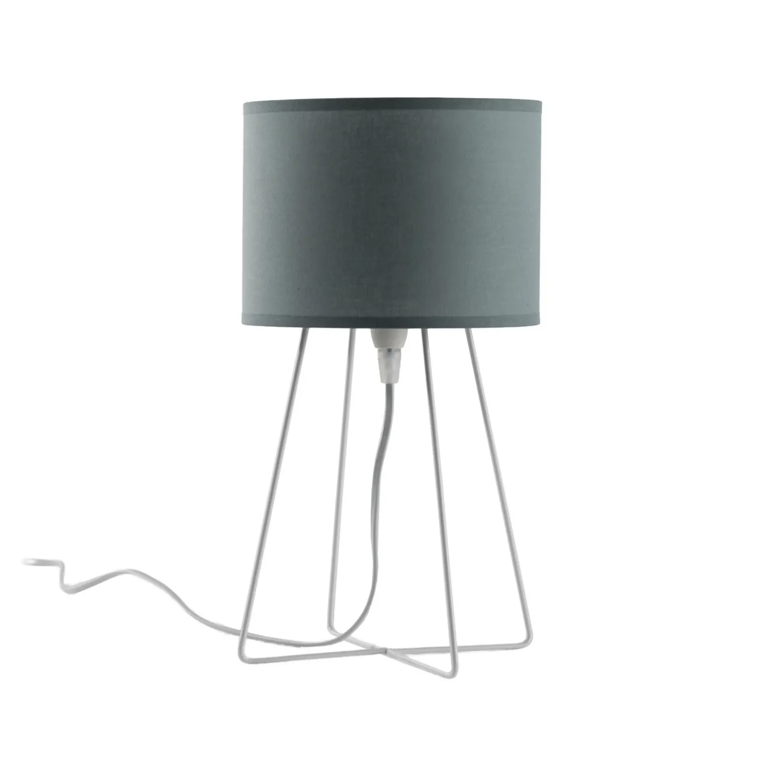 Lámpara de mesa Trixi, metal, tela, verde salvia, blanco