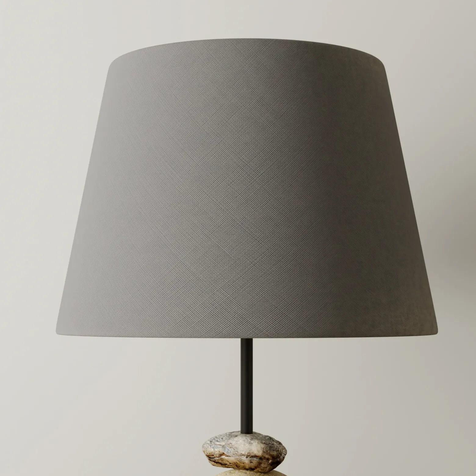 Lámpara de mesa Vera, pantalla de tela y decoración de piedra, 55 cm