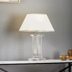 Lámpara de mesa Veronique, pie ancho, crema/oro