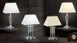Lámpara de mesa Veronique, pie estrecho, crema/oro