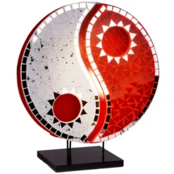Lámpara de mesa Ying Yang, piedras mosaico rojo