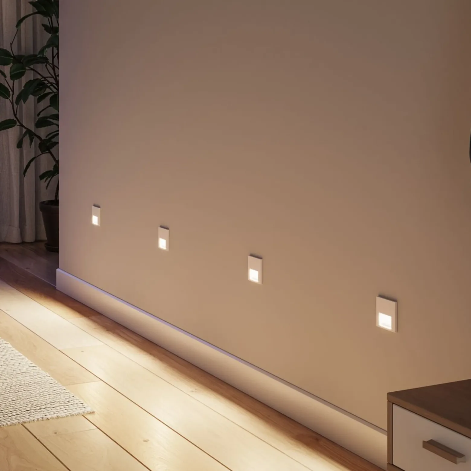 Lámpara de pared empotrable LED Paulmann Tsaro Sensor, blanca, de plástico