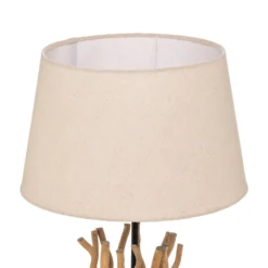 Lámpara de pie Agar con pantalla de tela y elemento de madera