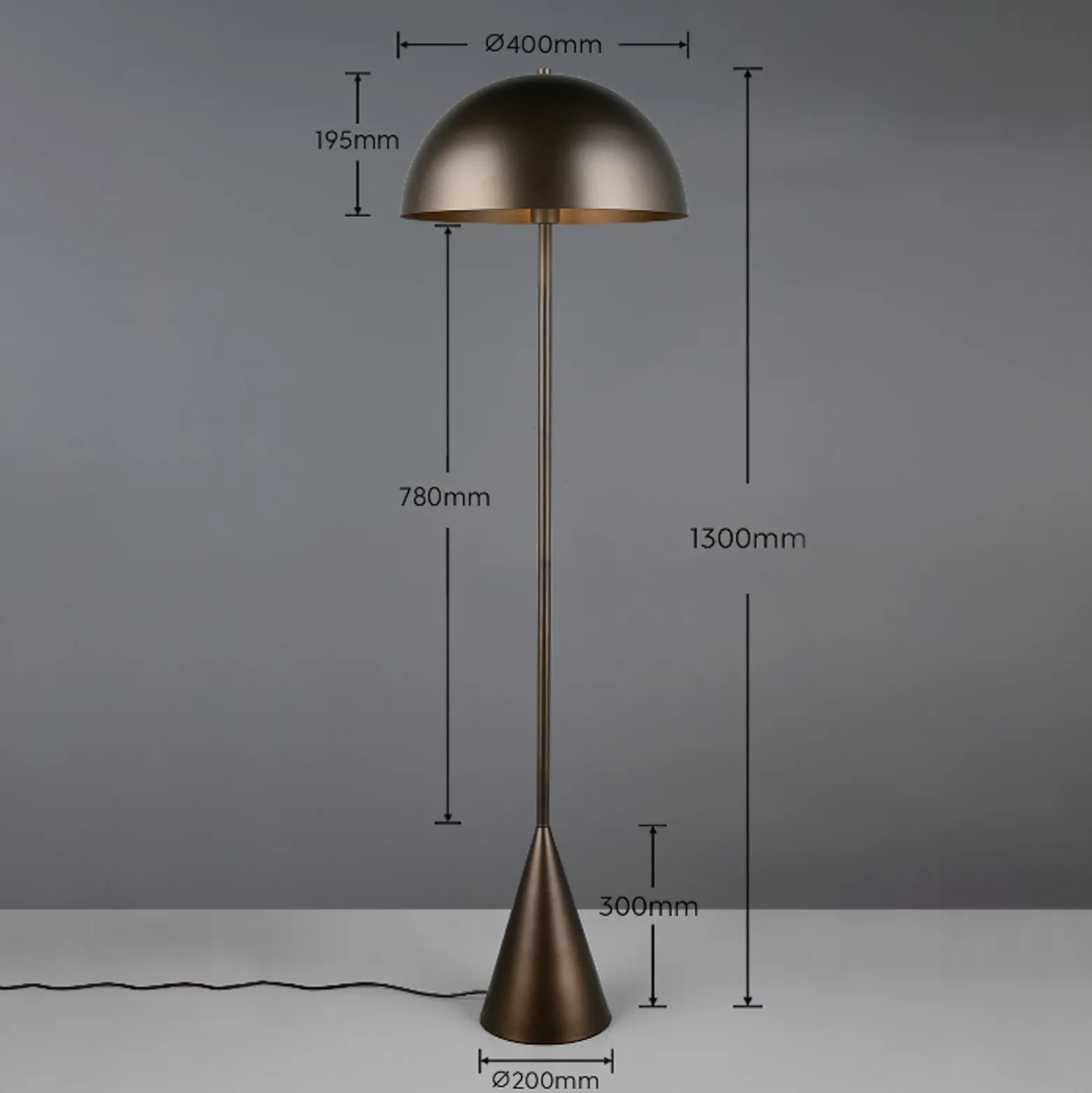 Lámpara de pie Alfie, color platino, altura 130 cm, metal, E27
