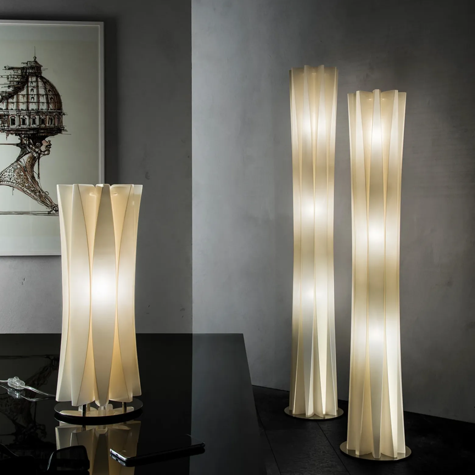 Lámpara de pie Bach de Slamp, altura 184 cm, dorada