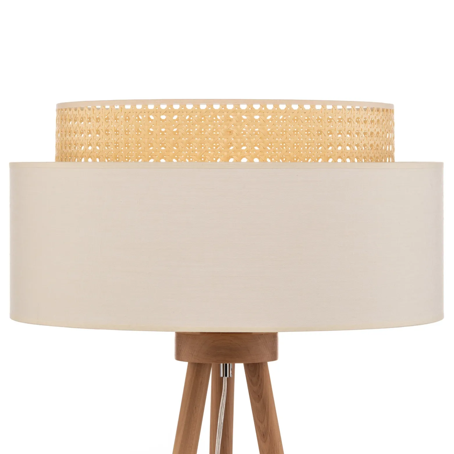 Lámpara de pie Boho, blanco/madera, tela/ratán/madera, 140 cm