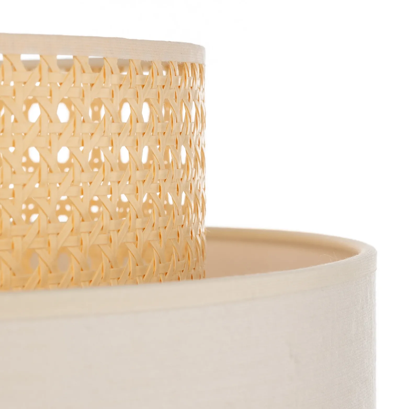 Lámpara de pie Boho, blanco/madera, tela/ratán/madera, 140 cm
