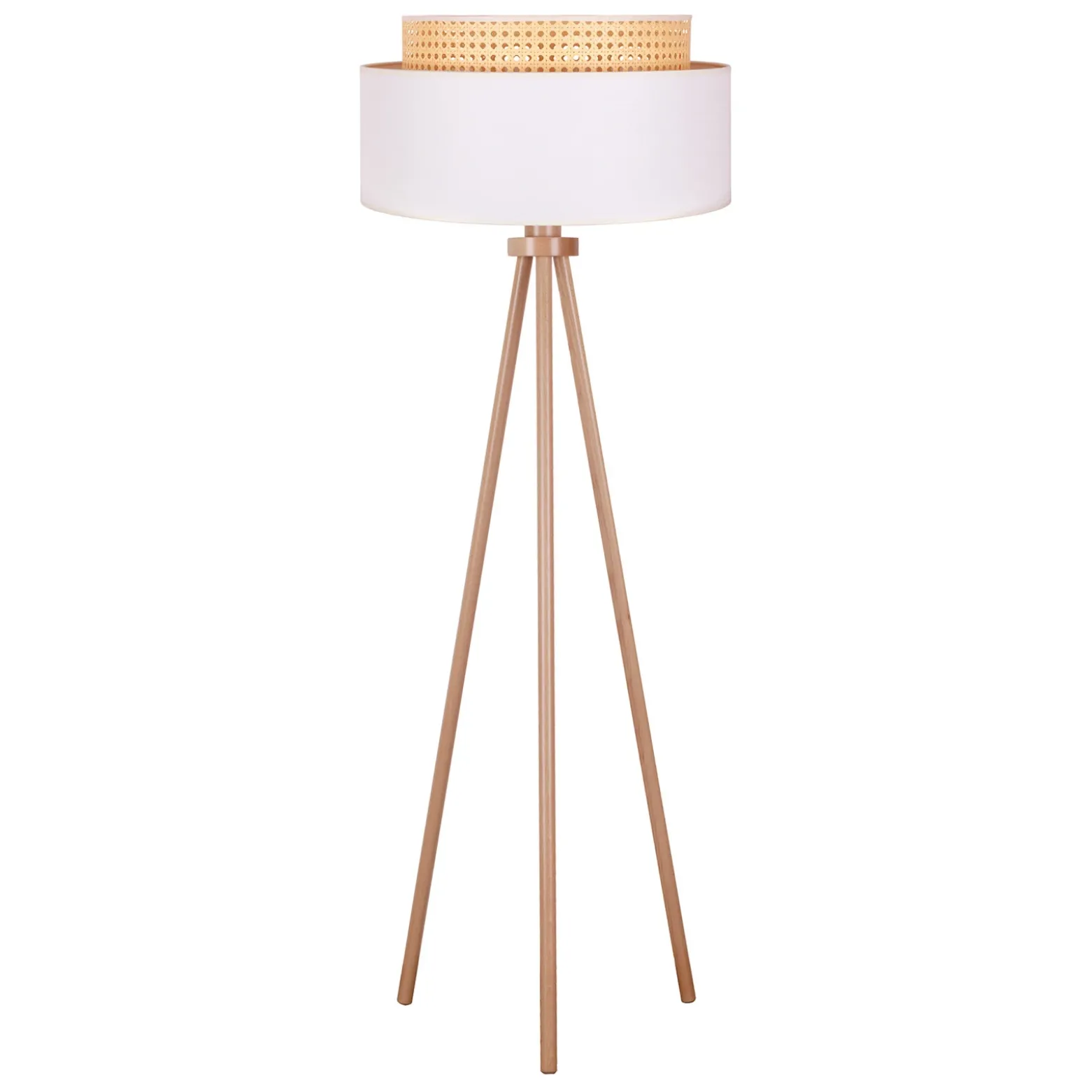 Lámpara de pie Boho, blanco/madera, tela/ratán/madera, 140 cm