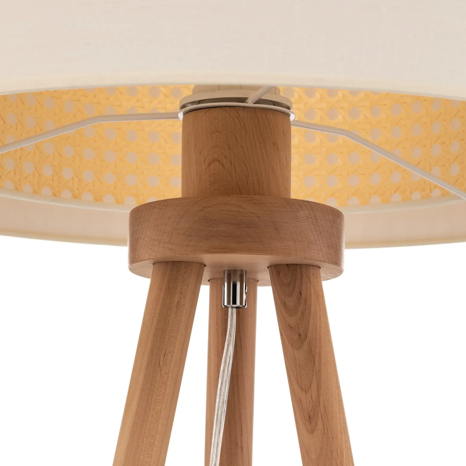 Lámpara de pie Boho, blanco/madera, tela/ratán/madera, 140 cm