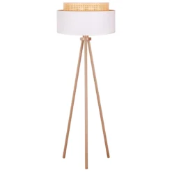 Lámpara de pie Boho, blanco/madera, tela/ratán/madera, 140 cm