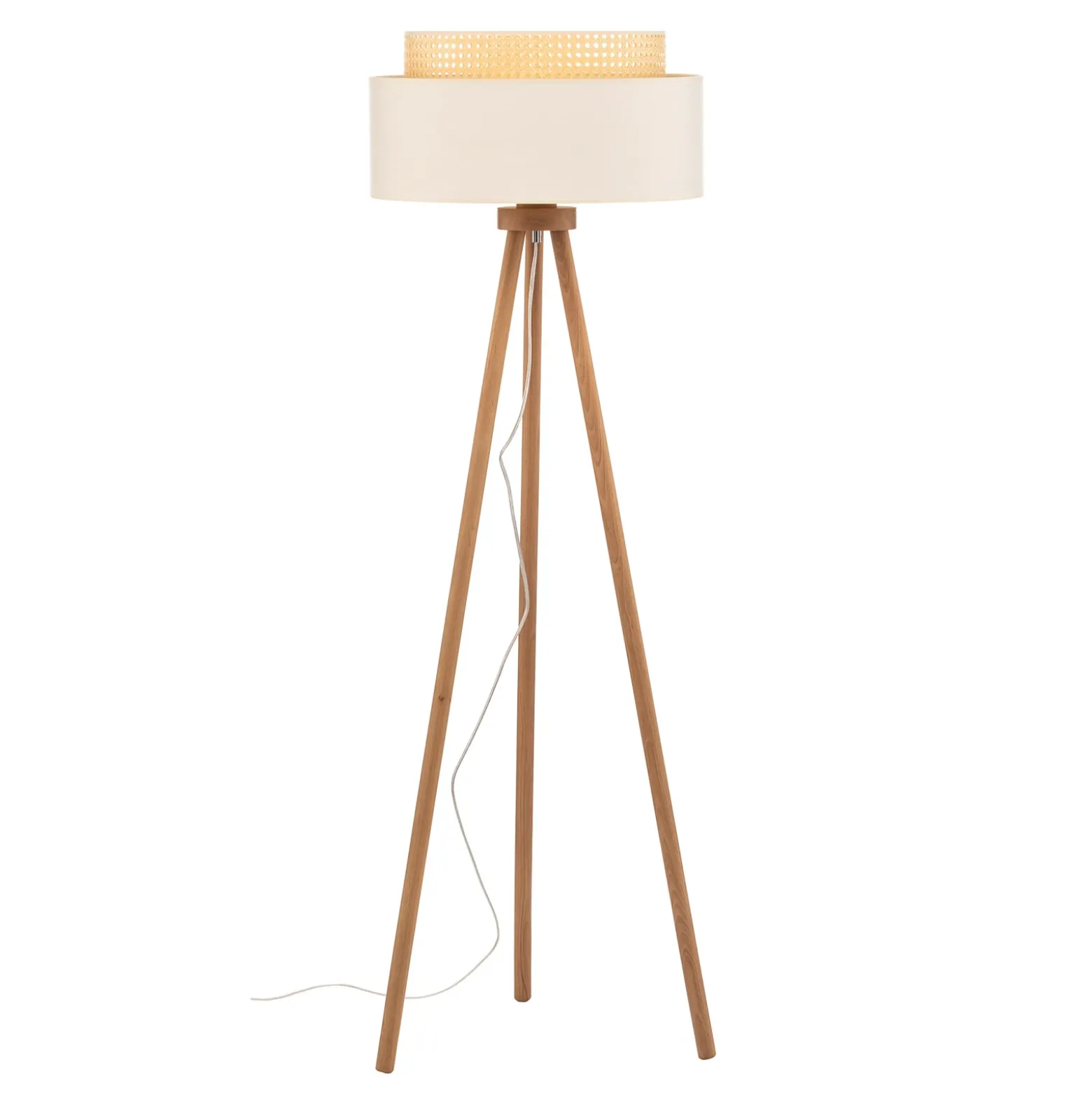 Lámpara de pie Boho, blanco/madera, tela/ratán/madera, 140 cm