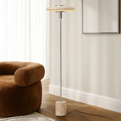 Lámpara de pie Branford de Lindby, retro, beige, metal/travertino