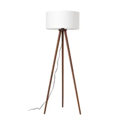 Lámpara de pie Charlia de Lindby, blanca, madera de nogal, altura 150 cm