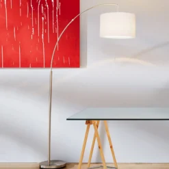 Lámpara de pie Clarie, blanca, color hierro, 180 cm, tela/metal
