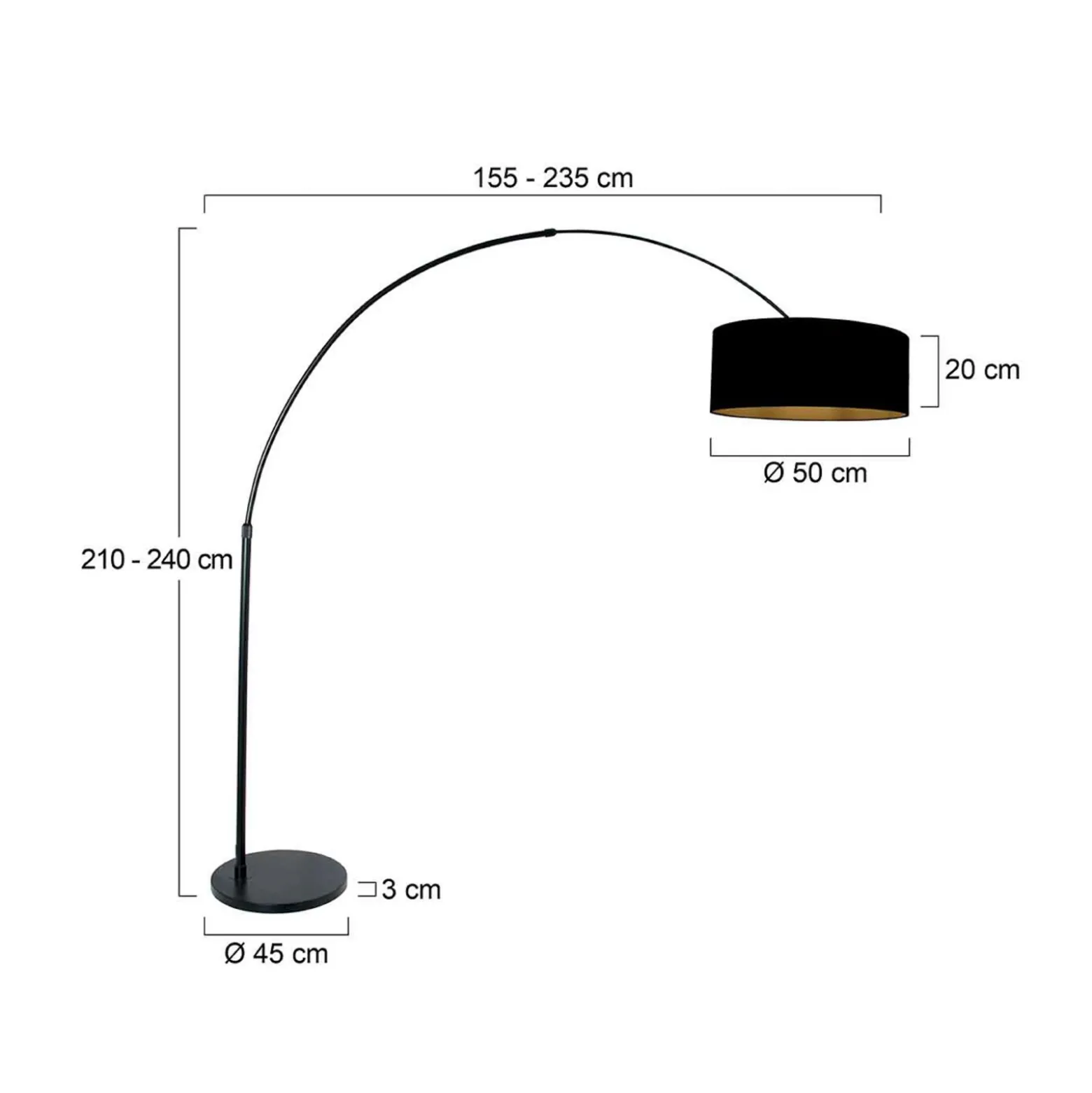 Lámpara de pie con arco Sparkled Light negro/negro-dorado, 240 cm