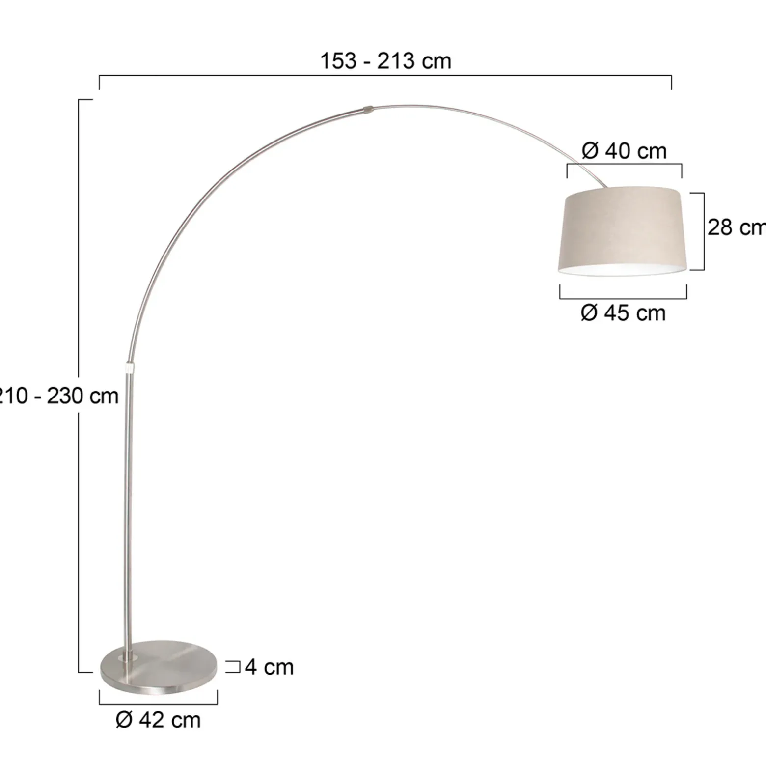 Lámpara de pie con arco Sparkled Light plateada/barro, altura 240 cm