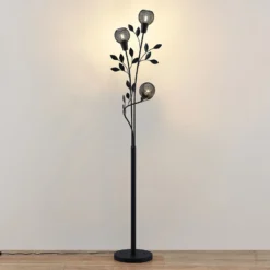 Lámpara de pie de estilo florentino Kanye de Lindby, 160 cm, negra, 3 luces.